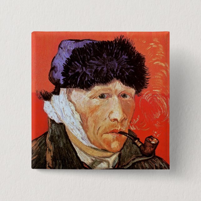 Vincent Van Gogh - Self Portrait With Bandaged Ear 2 Inch Square Button (Front)