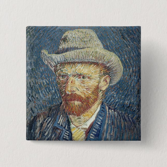 Vincent van Gogh | Self Portrait with Felt Hat 2 Inch Square Button (Front)