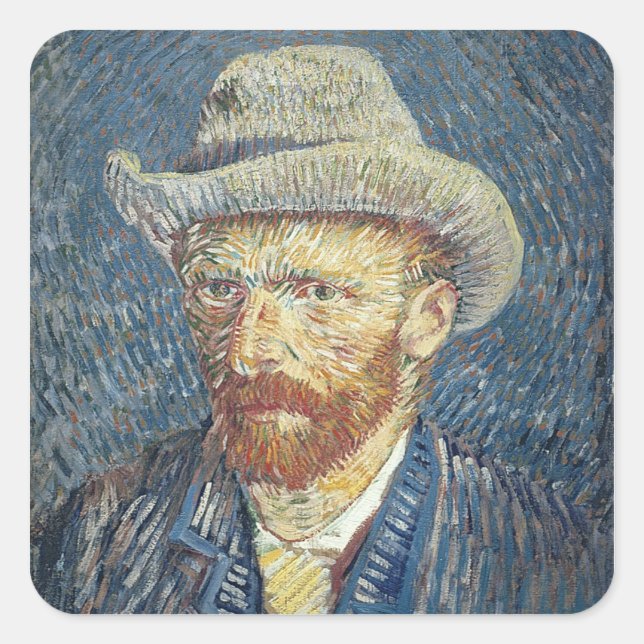 Vincent van Gogh | Self Portrait with Felt Hat Square Sticker (Front)