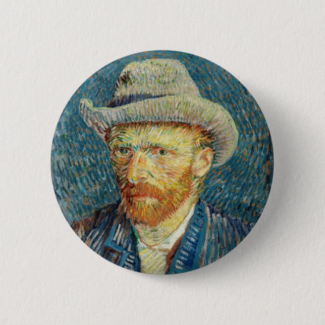 Vincent Van Gogh Self Portrait with Grey Felt Hat 2 Inch Round Button (Front)