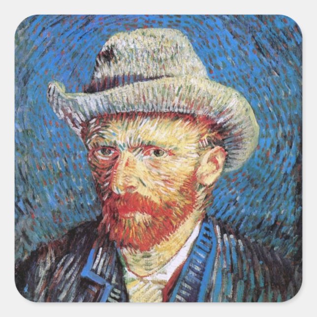 Vincent Van Gogh Self Portrait With Grey Felt Hat Square Sticker (Front)