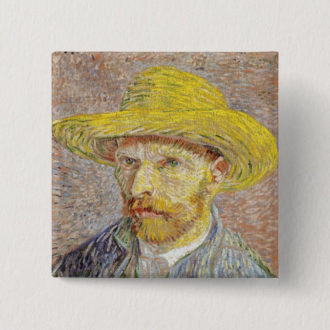 Vincent van Gogh - Self-portrait with Straw Hat 2 Inch Square Button (Front)
