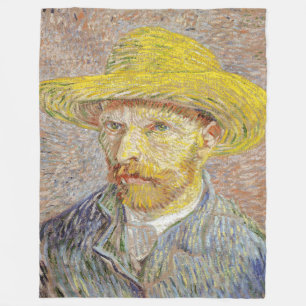 Vincent van Gogh - Self-portrait with Straw Hat Fleece Blanket