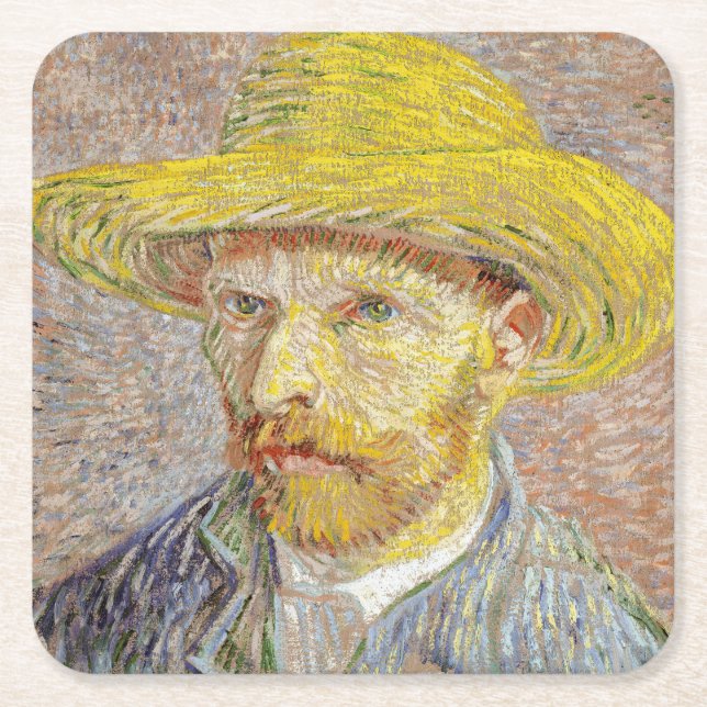 Vincent van Gogh - Self-portrait with Straw Hat Square Paper Coaster (Front)