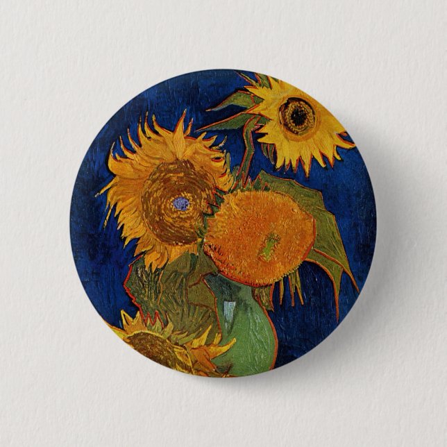 Vincent van Gogh Six Sunflowers Floral GalleryHD 2 Inch Round Button (Front)