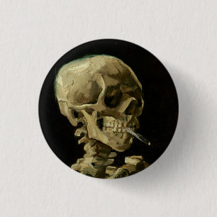 Vincent Van Gogh Skeleton with a Burning Cigarette 1 Inch Round Button