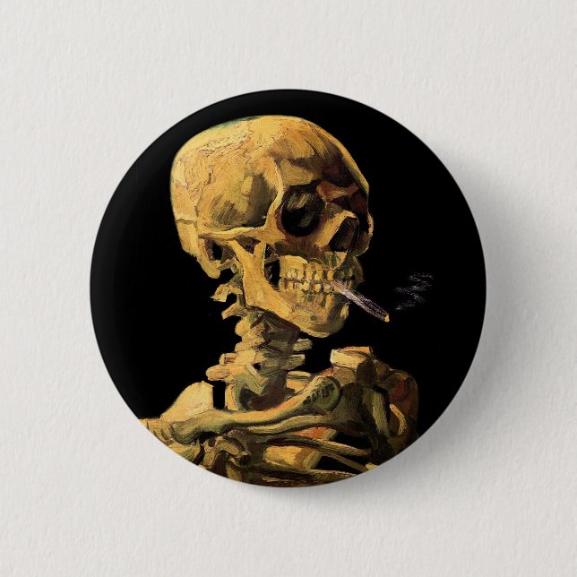 Vincent Van Gogh - Skull With Burning Cigarette 2 Inch Round Button (Front)