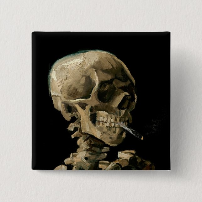 Vincent van Gogh - Skull with Burning Cigarette 2 Inch Square Button (Front)
