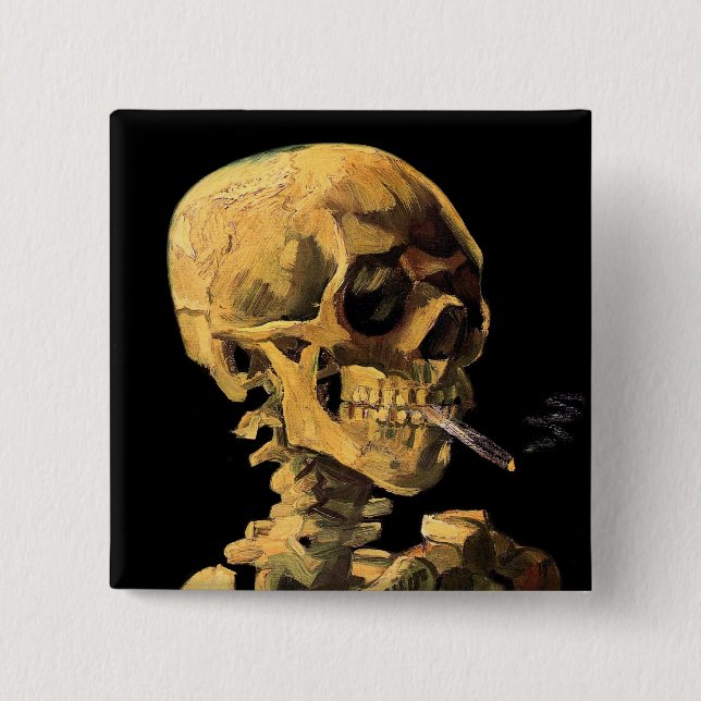 Vincent Van Gogh - Skull With Burning Cigarette 2 Inch Square Button (Front)