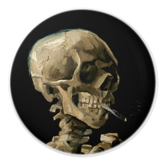 Vincent van Gogh - Skull with Burning Cigarette Ceramic Knob (Front)