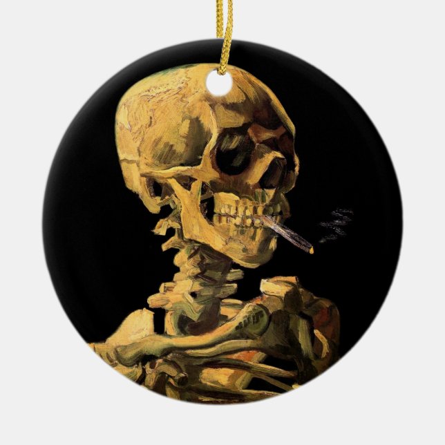 Vincent Van Gogh - Skull With Burning Cigarette Ceramic Ornament (Front)