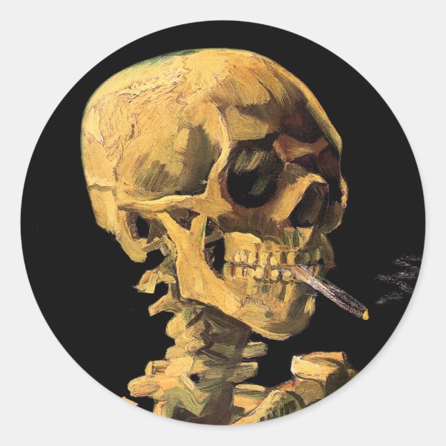 Vincent Van Gogh - Skull With Burning Cigarette Classic Round Sticker (Front)