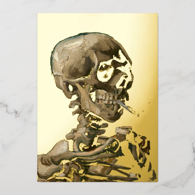 Vincent van Gogh - Skull with Burning Cigarette Foil Holiday Card (Front)