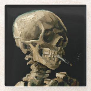 Vincent van Gogh - Skull with Burning Cigarette Glass Coaster