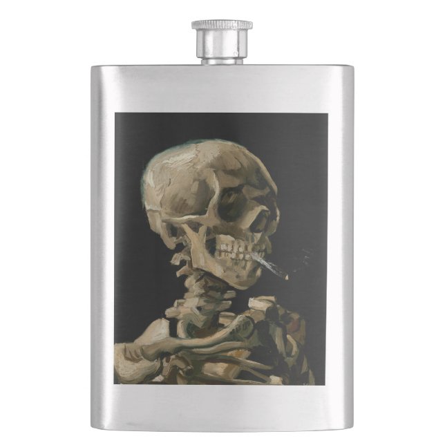 Vincent van Gogh - Skull with Burning Cigarette Hip Flask (Front)