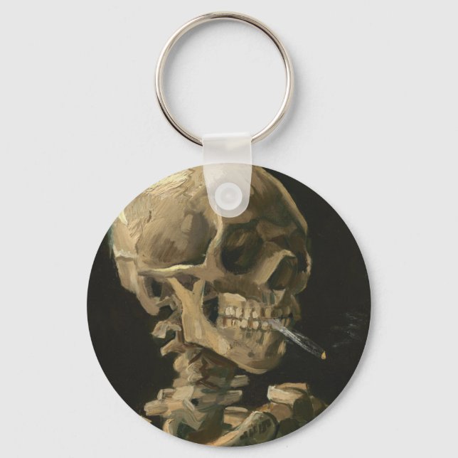 Vincent Van Gogh - Skull with Burning Cigarette Keychain (Front)