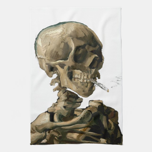Vincent van Gogh - Skull with Burning Cigarette Kitchen Towel (Vertical)
