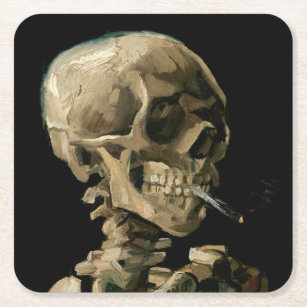 Vincent van Gogh - Skull with Burning Cigarette Square Paper Coaster