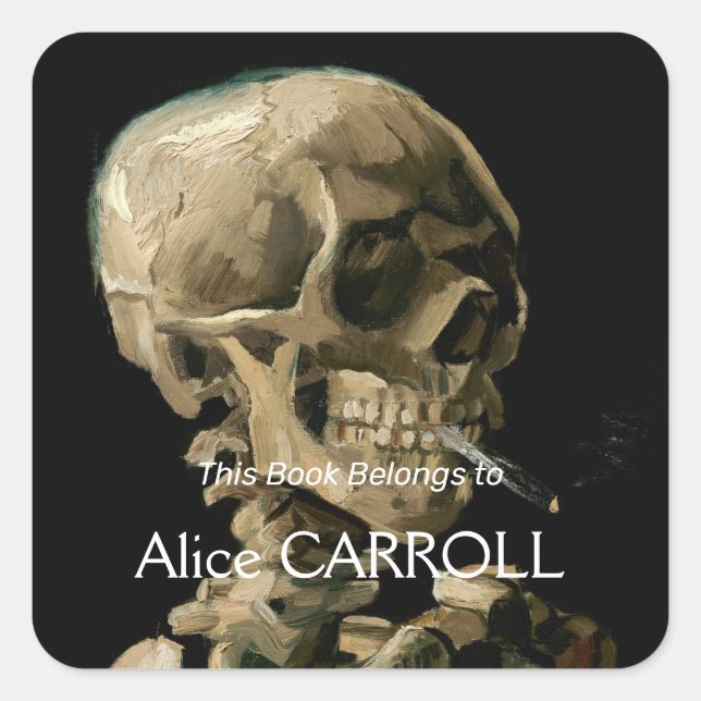 Vincent van Gogh - Skull with Burning Cigarette Square Sticker (Front)