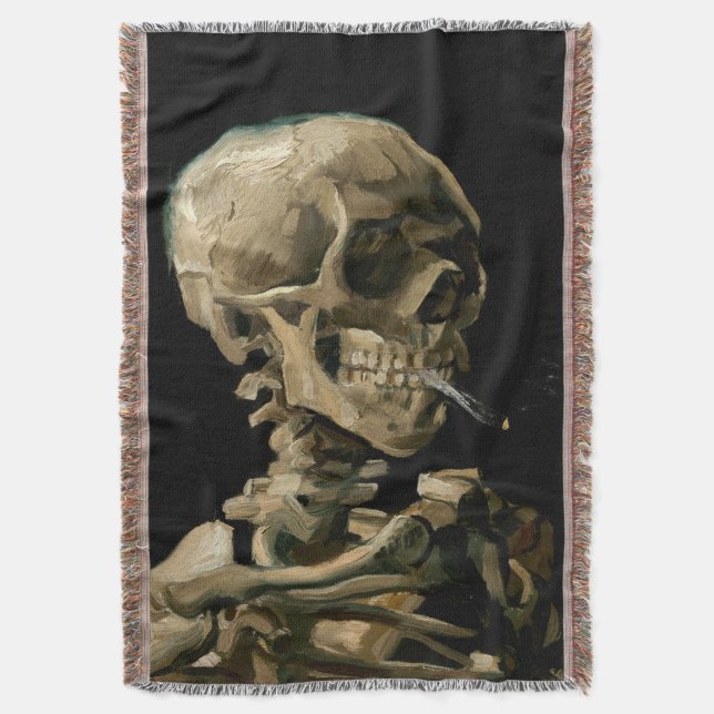 Vincent van Gogh - Skull with Burning Cigarette Throw Blanket (Front Vertical)