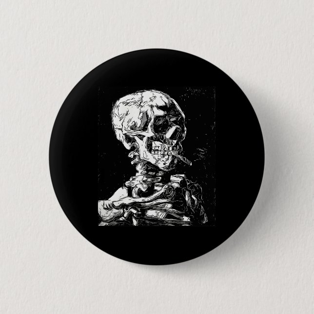 Vincent Van Gogh Skull With Cigarette Skeleton Hal 2 Inch Round Button (Front)