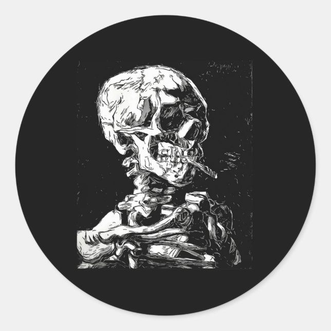 Vincent Van Gogh Skull With Cigarette Skeleton Hal Classic Round Sticker (Front)