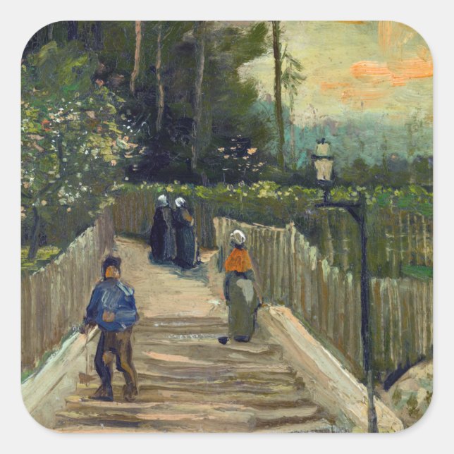 Vincent van Gogh - Sloping Path in Montmartre Square Sticker (Front)