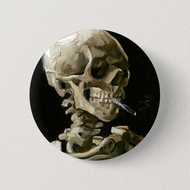 Vincent van Gogh Smoking Skeleton 2 Inch Round Button (Front)