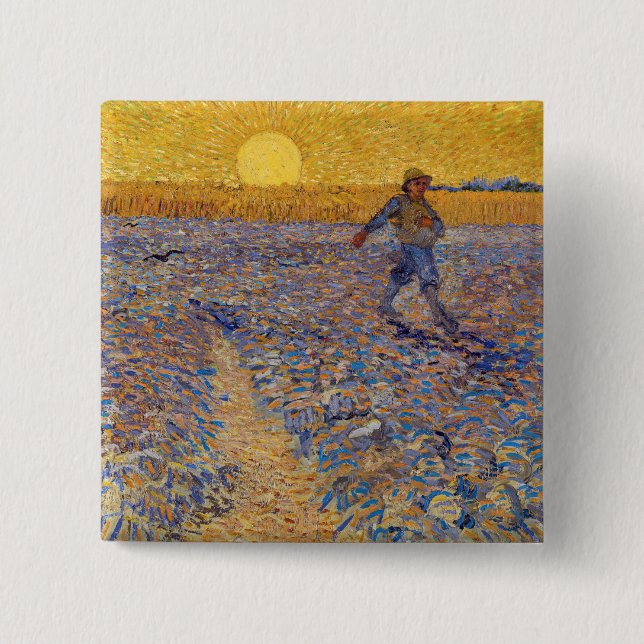 Vincent van Gogh - Sower with Setting Sun 2 Inch Square Button (Front)