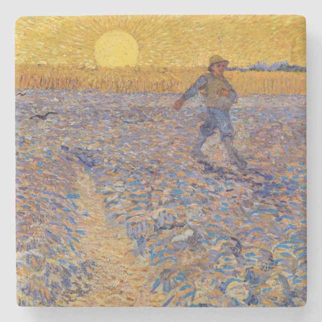 Vincent van Gogh - Sower with Setting Sun Stone Coaster (Front)