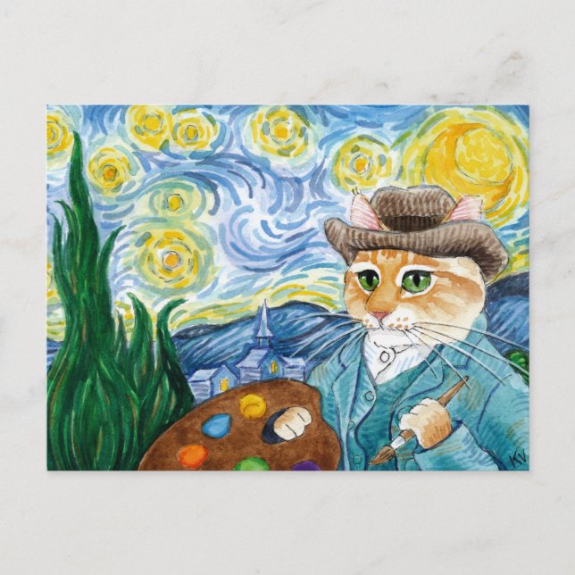 Vincent Van Gogh Starry Carte postale pour chat de (Devant)