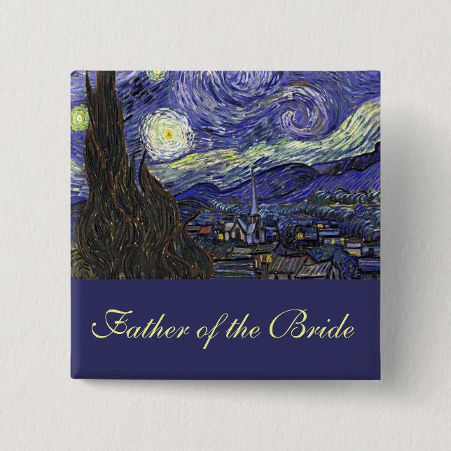 Vincent van Gogh, Starry Night 2 Inch Square Button (Front)