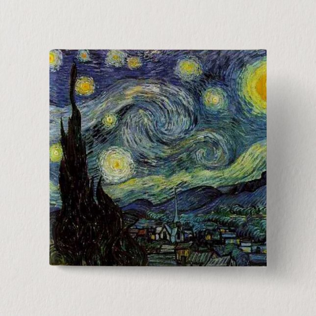 Vincent van Gogh - Starry Night 2 Inch Square Button (Front)