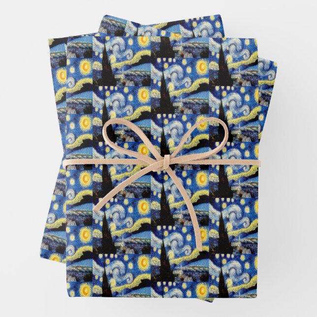 Vincent van Gogh Starry Night Art Gift Wrapping Paper Sheet (In situ)