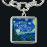 vincent van gogh starry night charm bracelet<br><div class="desc">Van Gogh's famous painting,  "The Starry Night." Painted during his stay at the Saint Remy asylum in the 1880's,  van Gogh depicted the rolling hills and cypress trees he saw from his window.  Digitally enhanced by PixDezines.  Copyright © 2008-2016 PixDezines.com™ and PixDezines™ on zazzle.com. All rights reserved.</div>