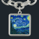vincent van gogh starry night charm bracelet<br><div class="desc">Van Gogh's famous painting,  "The Starry Night." Painted during his stay at the Saint Remy asylum in the 1880's,  van Gogh depicted the rolling hills and cypress trees he saw from his window.  Digitally enhanced by PixDezines.  Copyright © 2008-2016 PixDezines.com™ and PixDezines™ on zazzle.com. All rights reserved.</div>