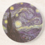 Vincent van Gogh - Starry Night Coaster<br><div class="desc">Starry Night (1889) by Vincent van Gogh is a vintage post impressionism fine art landscape nature painting. A view of a city in a valley at night with the clouds swirling, the stars shining and a beautiful golden yellow crescent moon. It was painted during the day from memory and is...</div>