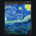 vincent van gogh starry night drawstring bag<br><div class="desc">Van Gogh's famous painting,  "The Starry Night." Painted during his stay at the Saint Remy asylum in the 1880's,  van Gogh depicted the rolling hills and cypress trees he saw from his window.  Digitally enhanced by PixDezines.  Copyright © 2008-2016 PixDezines.com™ and PixDezines™ on zazzle.com. All rights reserved.</div>