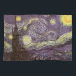 Vincent van Gogh - Starry Night Kitchen Towel<br><div class="desc">Starry Night (1889) by Vincent van Gogh is a vintage post impressionism fine art landscape nature painting. A view of a city in a valley at night with the clouds swirling, the stars shining and a beautiful golden yellow crescent moon. It was painted during the day from memory and is...</div>