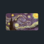 Vincent van Gogh - Starry Night Label<br><div class="desc">Starry Night (1889) by Vincent van Gogh is a vintage post impressionism fine art landscape nature painting. A view of a city in a valley at night with the clouds swirling, the stars shining and a beautiful golden yellow crescent moon. It was painted during the day from memory and is...</div>