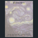 Vincent van Gogh - Starry Night Letterhead<br><div class="desc">Starry Night (1889) by Vincent van Gogh is a vintage post impressionism fine art landscape nature painting. A view of a city in a valley at night with the clouds swirling, the stars shining and a beautiful golden yellow crescent moon. It was painted during the day from memory and is...</div>