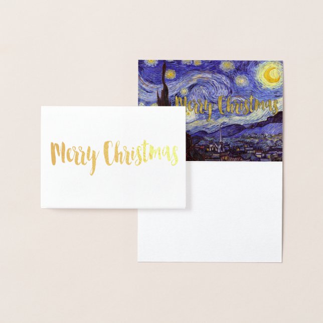 Vincent Van Gogh Starry Night Merry Christmas Gold Foil Card (Display)