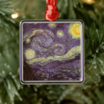 Vincent van Gogh - Starry Night Metal Ornament<br><div class="desc">Starry Night (1889) by Vincent van Gogh is a vintage post impressionism fine art landscape nature painting. A view of a city in a valley at night with the clouds swirling, the stars shining and a beautiful golden yellow crescent moon. It was painted during the day from memory and is...</div>