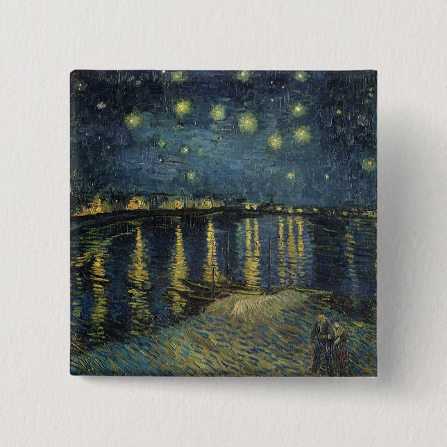 Vincent van Gogh | Starry Night Over the Rhone 2 Inch Square Button (Front)
