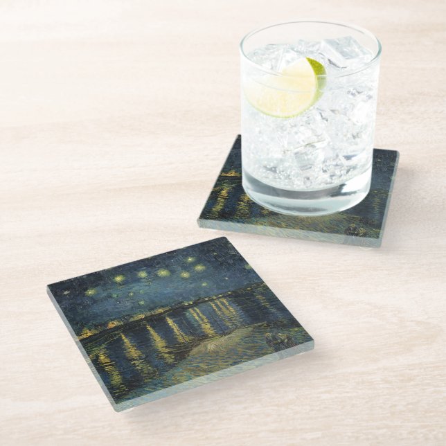 Vincent van Gogh | Starry Night Over the Rhone Glass Coaster (Angled)