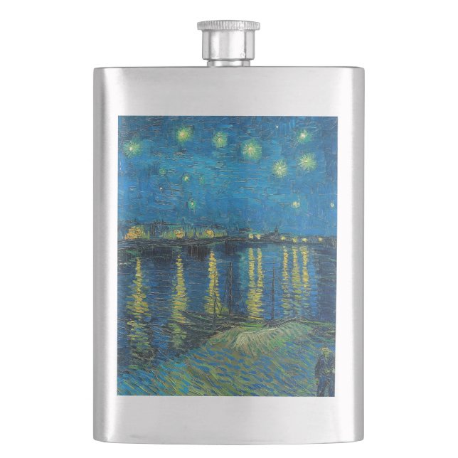 Vincent Van Gogh Starry Night Over the Rhone Hip Flask (Front)