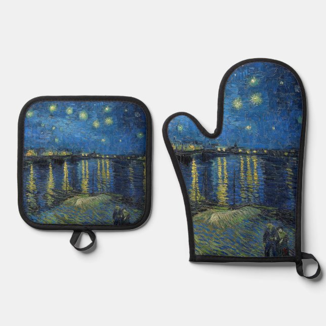 Vincent van Gogh - Starry Night Over the Rhone Oven Mitt & Pot Holder Set (Front)