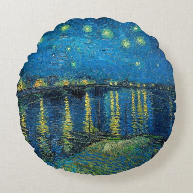Vincent Van Gogh Starry Night Over the Rhone Round Pillow (Front)