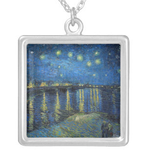 Vincent van Gogh - Starry Night Over the Rhone Silver Plated Necklace