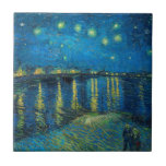 Vincent Van Gogh Starry Night Over the Rhone Tile<br><div class="desc">Van Gogh Masterpiece Starry Night - A painting by Vincent Van Gogh,  Starry Night Over the Rhone,  shows a night filled with stars,  and a bridge. Painted in Arles France at night time,  painted in 1888.</div>